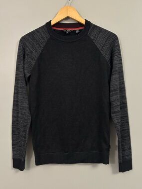 Ted Baker Black Crewneck Sweater with Charcoal Raglan Sleeves Small
